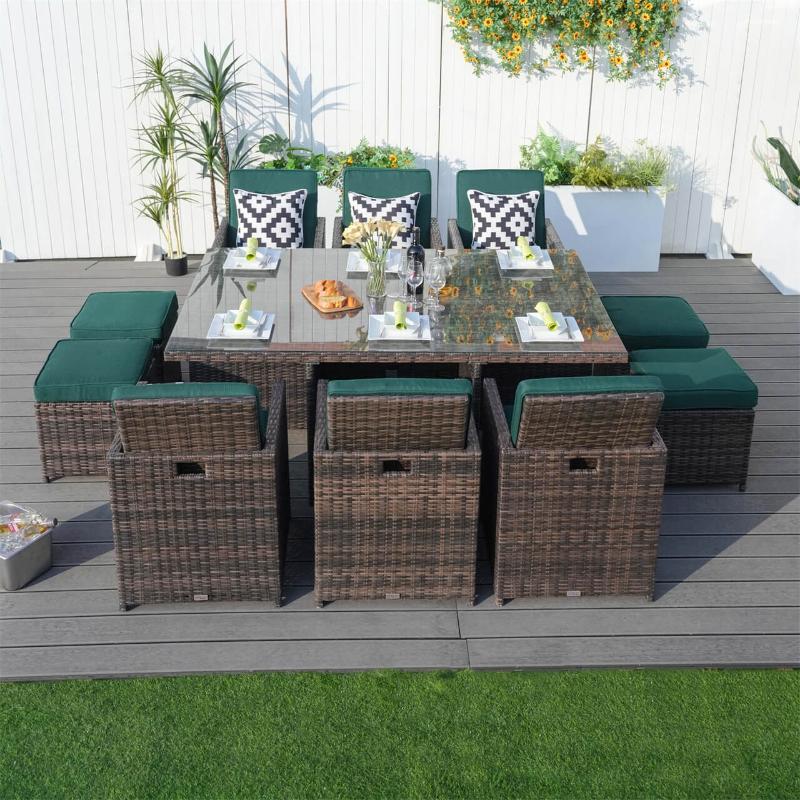 Direct Wicker 11 piece dining set green and brown