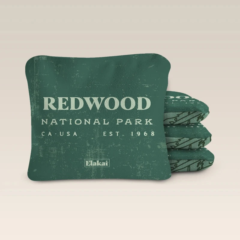 Elaki National Parks Redwoods All-Weather Dual-Sided Cornhole Bags - 6in x 6in, Set of Four