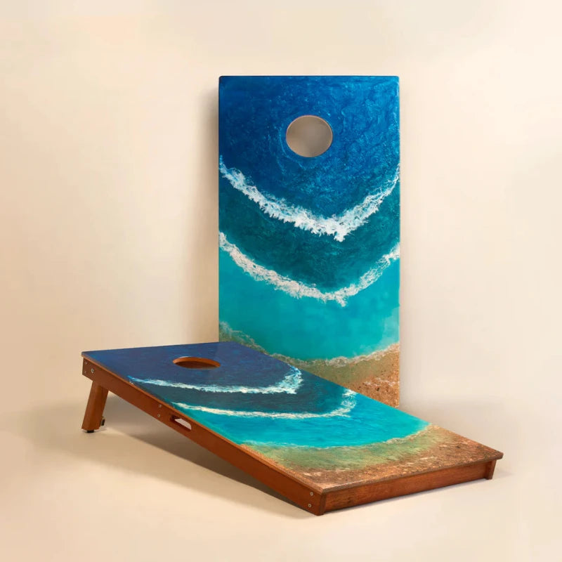 Elaki Premium Beach Epoxy Resin Cornhole Boards - 2ft x 4ft Solid Mahogany Frame