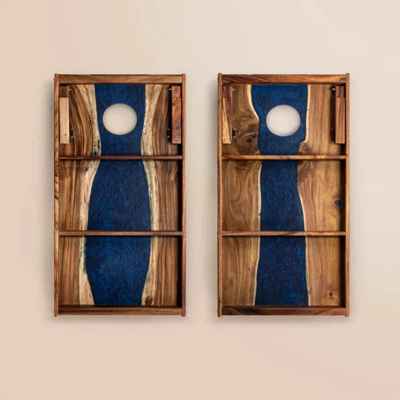 Elaki Unique Blue Pearl Epoxy Resin Live-Edge Cornhole Boards - 2ft x 4ft Solid Acacia Wood