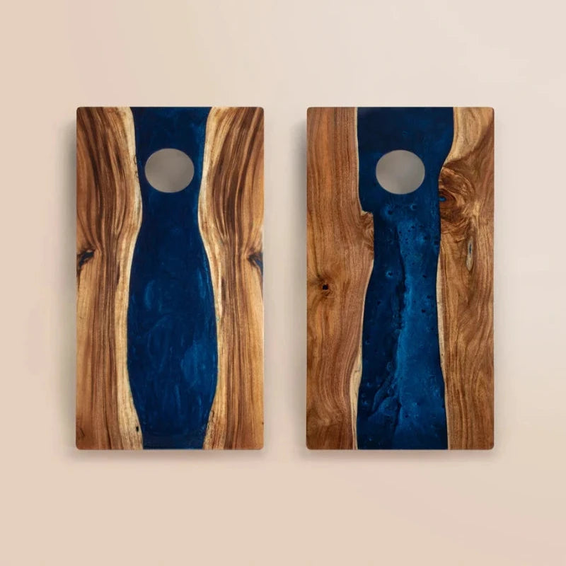 Elaki Unique Blue Pearl Epoxy Resin Live-Edge Cornhole Boards - 2ft x 4ft Solid Acacia Wood