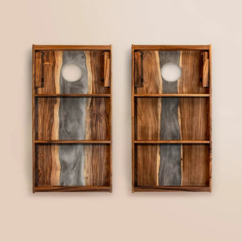 Elaki Unique Gray Stone Epoxy Resin Live-Edge Cornhole Boards - 2ft x 4ft Solid Acacia Wood