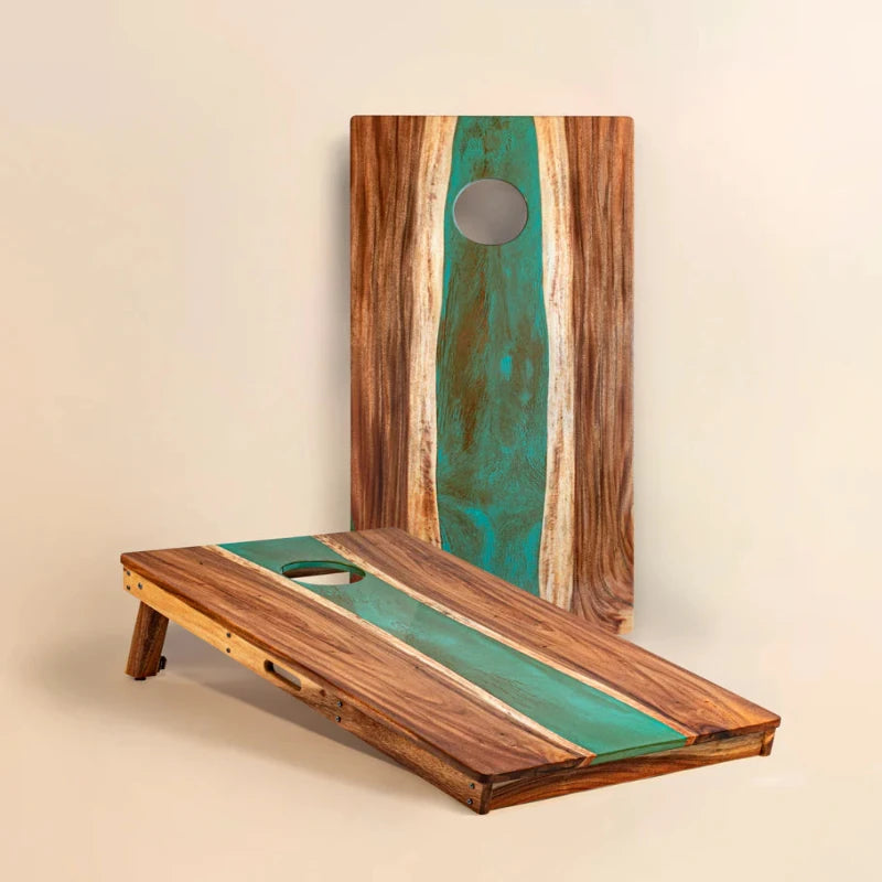 Elaki Unique Teal & Orange Pearl Epoxy Resin Live-Edge Cornhole Boards - 2ft x 4ft Solid Acacia Wood