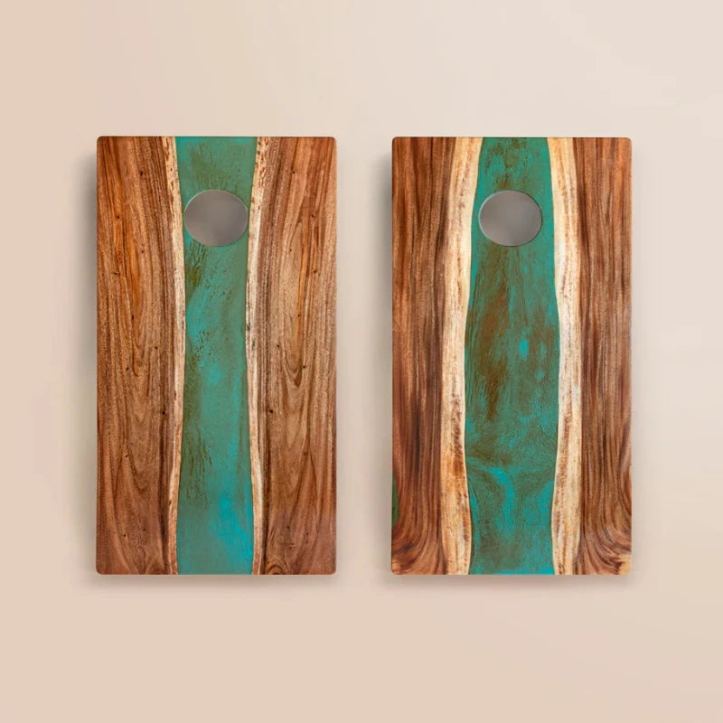 Elaki Unique Teal & Orange Pearl Epoxy Resin Live-Edge Cornhole Boards - 2ft x 4ft Solid Acacia Wood